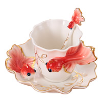 Porcelana Set de Té, Platillo & cuchara & taza de té, pez de colores, más colores para la opción, 110x80mm, 150x30mm, 125mm, Vendido por Set