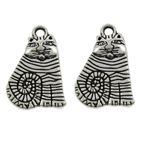 Tibetan Style Animal Pendants, Cat, antique silver color plated, lead & cadmium free, 12x20x1mm, Hole:Approx 1mm, 500PCs/Bag, Sold By Bag