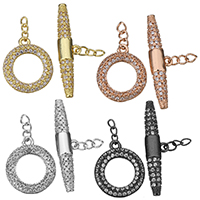 Brass Toggle Clasp plated with extender chain & twist oval chain & micro pave cubic zirconia 4mm Sold By Lot
