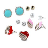 Zinc Alloy Stud Earring Set earring with ABS Plastic Pearl & Crystal stainless steel post pin plated enamel & faceted & with rhinestone lead & cadmium free 7mm-14mm Sold By Set