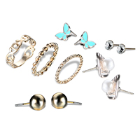 Crystal Jewelry Sets finger ring & earring Zinc Alloy with ABS Plastic Pearl & Crystal stainless steel post pin plated enamel & faceted lead & cadmium free 7mm-22mm US Ring .5 Sold By Set