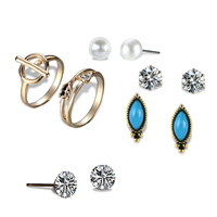 Crystal Jewelry Sets finger ring & earring Zinc Alloy with ABS Plastic Pearl & Crystal & Resin stainless steel post pin plated faceted & with rhinestone lead & cadmium free 6mm-22mm US Ring .5 Sold By Set
