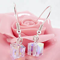 Crystal Earrings Brass with Crystal Cube silver color plated  nickel lead & cadmium free Sold By Pair