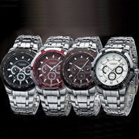 CURREN® zegarek Biżuteria, Stop cynku, ze Szkło, Powlekane, dla człowieka & wodoodporne, dostępnych więcej kolorów, 34x10mm, długość około 8.8 cal, sprzedane przez PC