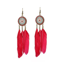 Fashion Feather Earring Zinc Alloy with Feather brass earring hook antique brass color plated Bohemian style & for woman & enamel & with rhinestone nickel lead & cadmium free Sold By Pair
