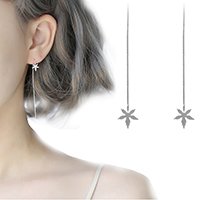 Brass Thread Through Earrings Maple Leaf platinum color plated for woman 95mm Sold By Pair