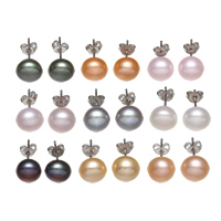 Gėlo vandens perlų auskarai, su Aksominė dėžutė & Žalvarinis, Barokas, daugiau spalvų pasirinkimas, 9-9.5mm, Pardavė Dėžutės