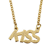 Unisex Necklace Stainless Steel Letter word kiss gold color plated oval chain & stardust 2mm Sold Per Approx 18 Inch Strand