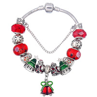 Zinc Alloy European Bracelet with Lampwork plated & Christmas jewelry & for woman & enamel & with rhinestone lead & cadmium free 180-210mm Sold By Strand
