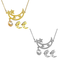 Crystal Jewelry Sets earring & necklace Stainless Steel with Crystal Moon and Star plated oval chain & for woman & hollow 1mm Length Approx 18 Inch Sold By Set