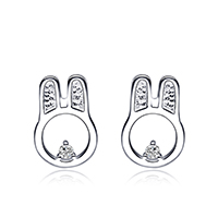 Cubic Zirconia Micro Pave Sterling Silver Earring 925 Sterling Silver Rabbit platinum plated micro pave cubic zirconia & for woman & hollow Sold By Lot