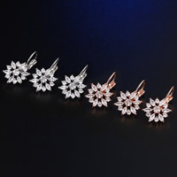 Brass Leverback Earring Flower plated micro pave cubic zirconia & for woman nickel lead & cadmium free Sold By Pair