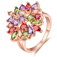 Brass Finger Ring Flower real rose gold plated & micro pave cubic zirconia & for woman nickel lead & cadmium free Sold By PC