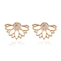Zinc Alloy Stud Earring stainless steel post pin Leaf plated for woman & with rhinestone lead & cadmium free Sold By Pair