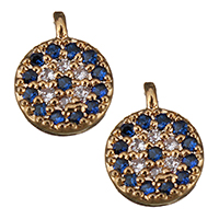 Cubic Zirconia Micro Pave Brass Pendant Flat Round real gold plated micro pave cubic zirconia Approx 0.5mm Sold By PC
