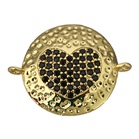 Brass Jewelry Connector Flat Round real gold plated micro pave cubic zirconia & 1/1 loop Approx 1mm Sold By Lot
