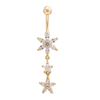 Stainless Steel Belly Ring Flower gold color plated for woman & with cubic zirconia Sold By PC