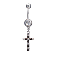 Stainless Steel Belly Ring Cross for woman & with cubic zirconia original color Sold By PC