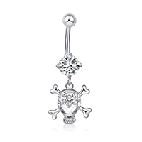 Stainless Steel Belly Ring Skull for woman & with cubic zirconia original color 15mm Sold By PC