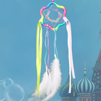 Moda Dreamcatcher, pluma, con Cinta de satén & cordón de nylon & Rocallas de vidrio, Hexágono, 51cm, Vendido por UD
