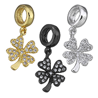 Brass European Pendant Four Leaf Clover plated micro pave cubic zirconia & without troll Approx 5mm Sold By Lot
