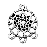 Tibetan Style Connector, Flat Round, antique silver color plated, 1/3 loop & hollow, nickel, lead & cadmium free, 13x18x1.50mm, Hole:Approx 1.5mm, 500PCs/Lot, Sold By Lot