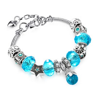 European Bracelet Zinc Alloy with Crystal with 1.18lnch extender chain plated charm bracelet & snake chain & for woman & faceted & with rhinestone nickel lead & cadmium free Sold Per Approx 7 Inch Strand