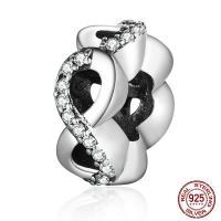 Thailand Sterling Silver European Bead Infinity micro pave cubic zirconia & without troll & hollow Approx 4.5mm Sold By PC