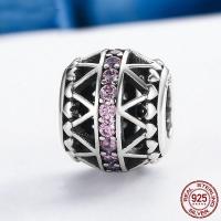 Thailand Sterling Silver European Bead Drum micro pave cubic zirconia & without troll & hollow Approx 4.5mm Sold By PC