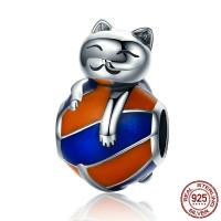 Thailand Sterling Silver European Bead Cat without troll & enamel Approx 4.5mm Sold By PC