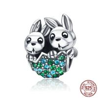 Thailand Sterling Silver European Bead, Rabbit, micro pave cubic zirconia & without troll, 10x10x10mm, Hole:Approx 4.5mm, Sold By PC