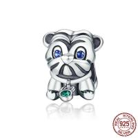Thailand Sterling Silver European Bead, Tiger, micro pave cubic zirconia & without troll, 10x10x13mm, Hole:Approx 4.5mm, Sold By PC