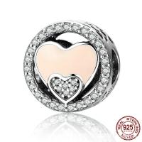 Thailand Sterling Silver European Bead Heart micro pave cubic zirconia & without troll & enamel Approx 4.5mm Sold By PC