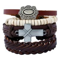 PU Leather Bracelet Set with Linen & Wood & Zinc Alloy plated adjustable & for man nickel lead & cadmium free Length Approx 6.6 Inch Sold By Set