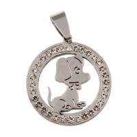 Stainless Steel Pendants, Flat Round, with rhinestone, original color, 27.50x25x2.50mm, Hole:Approx 2mm, 10PCs/Bag, Sold By Bag