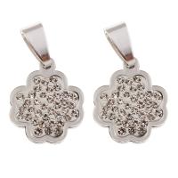 Stainless Steel Pendants Four Leaf Clover with rhinestone original color Approx 2mm Sold By Bag