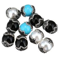 Rhinestone Clay Pave Beads with Shell Pearl Round 14-17x18-21x14-17mm Approx 1mm Sold By Lot