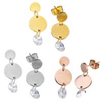 Crystal Earrings Stainless Steel with Crystal Flat Round plated for woman 24mm 6mm Sold By Pair