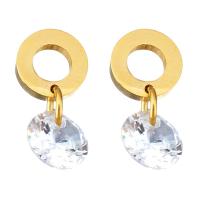 Crystal Earrings Stainless Steel with Crystal Donut gold color plated for woman 14mm 6mm Sold By Pair