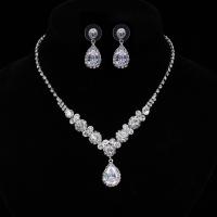 Wedding Jewelry Sets earring & necklace Zinc Alloy with plastic earnut & Cubic Zirconia & Crystal brass post pin with 3.5lnch extender chain silver color plated for bridal & for woman nickel lead & cadmium free 100mm Length Approx 15.7 Inch Sold By Set