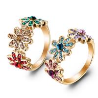 Zinc Alloy Finger Ring Flower gold color plated & for woman & with cubic zirconia nickel lead & cadmium free Sold By PC
