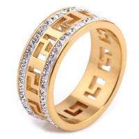 خاتم إصبع الراين, التيتانيوم الصلب, كعكة محلاة, حجم مختلفة للاختيار & للمرأة & مع حجر الراين, اللون المعدني مطلي, 8x2mm, تباع بواسطة PC