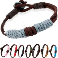 Unisex Bracelet PU Leather with Linen & Zinc Alloy platinum color plated nickel lead & cadmium free 20mm Sold Per Approx 8.2 Inch Strand
