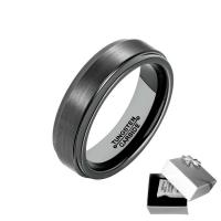 Unisex Finger Ring Tungsten Steel black ionic & brushed 6mm Sold By PC
