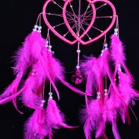 Fashion Dream Catcher Feather with ABS Plastic Pearl & Nylon Ribbon & Glass Seed Beads & Iron Heart with bell fuchsia 500mm Sold By PC