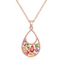 Brass Necklace with 1.9inch extender chain Teardrop real rose gold plated oval chain & micro pave cubic zirconia & for woman nickel lead & cadmium free Sold Per Approx 17.7 Inch Strand