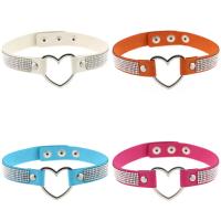 Rhinestone Choker Velveteen with Zinc Alloy Heart platinum color plated with rivet stud & for woman & with rhinestone nickel lead & cadmium free 17mm Sold Per Approx 15.3 Inch Strand