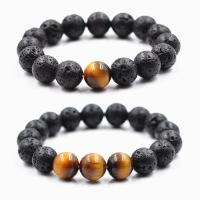Unisex Bracelet Lava with Tiger Eye handmade anti-fatigue 12mm Sold Per Approx 7.4 Inch Strand