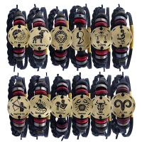 Unisex Bracelet PU Leather with Linen & Non Magnetic Hematite & Wood & Zinc Alloy plated braided bracelet & Zodiac symbols jewelry & adjustable &  nickel lead & cadmium free Sold Per Approx 6.6 Inch Strand