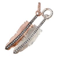 Brass Jewelry Pendants Feather plated micro pave cubic zirconia Approx 6mm Sold By Lot